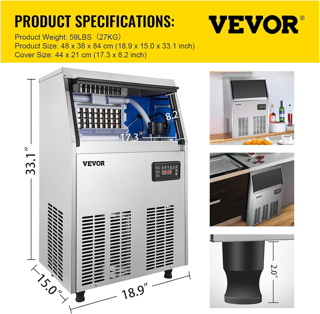 110V Commercial Ice Maker with 33LBS Bin, Stainless Steel G557569