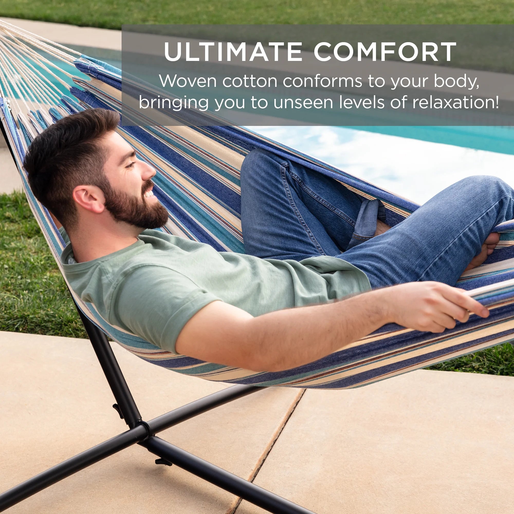 Ocean Cotton Double Hammock with Stand and Carrying Bag R743172