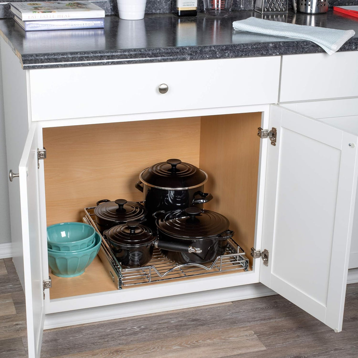 Chrome Finish Wire Frame Pull Out Drawer Cabinet Organizer D7256