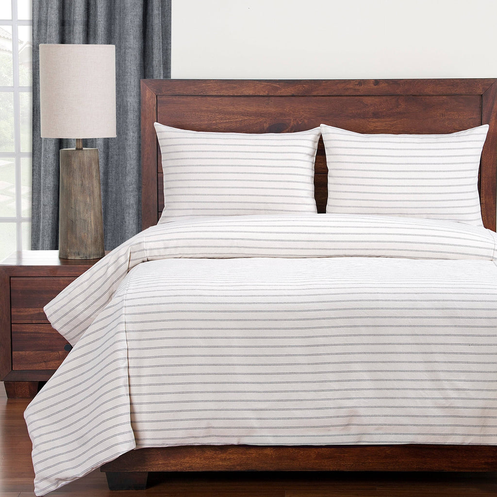 Ticked Stripe Duvet and Shams Set Blue California King L3093