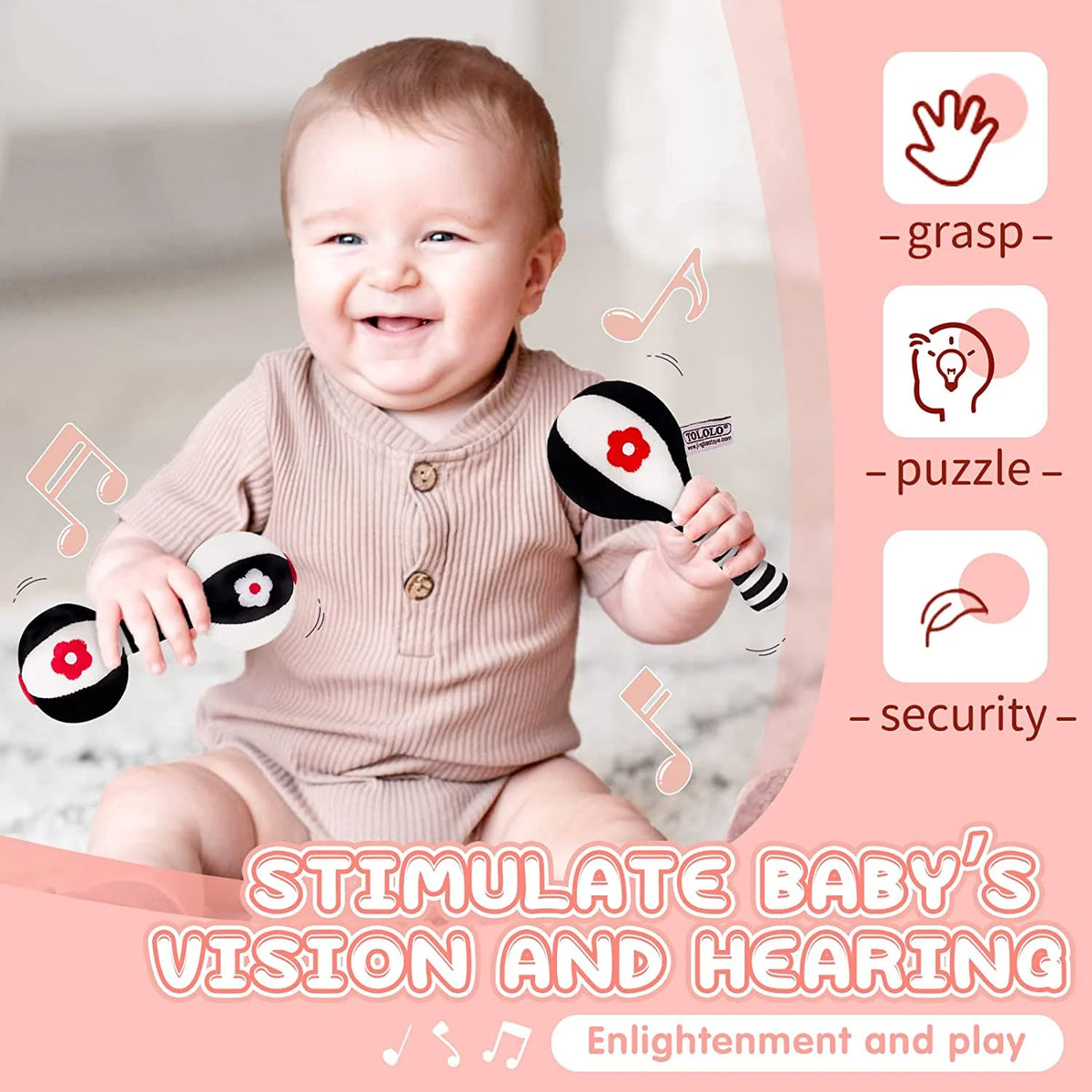 2PCS Soft Rattles for Baby, Baby Toys 0-6 Months, Car Seat Toys for Infants Y41212