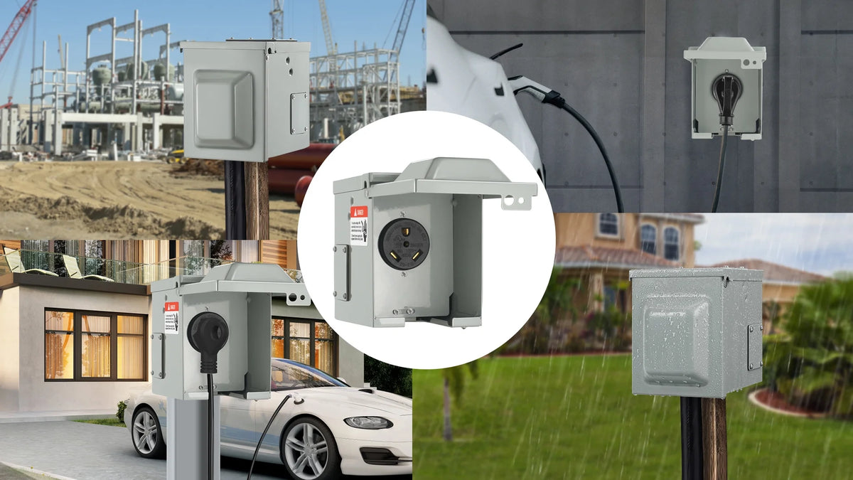 30Amp RV Power Outlet Box, 25/250V Enclosed Lockable Weatherproof Electrical Outdoor Receptacle Panel R54143