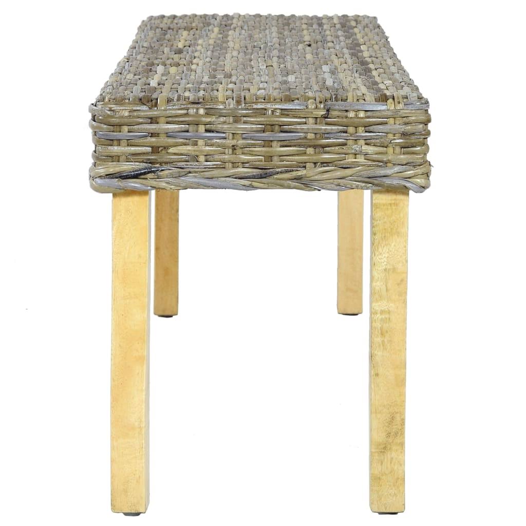 Natural Kubu Rattan and Solid Mango Wood Bench N194
