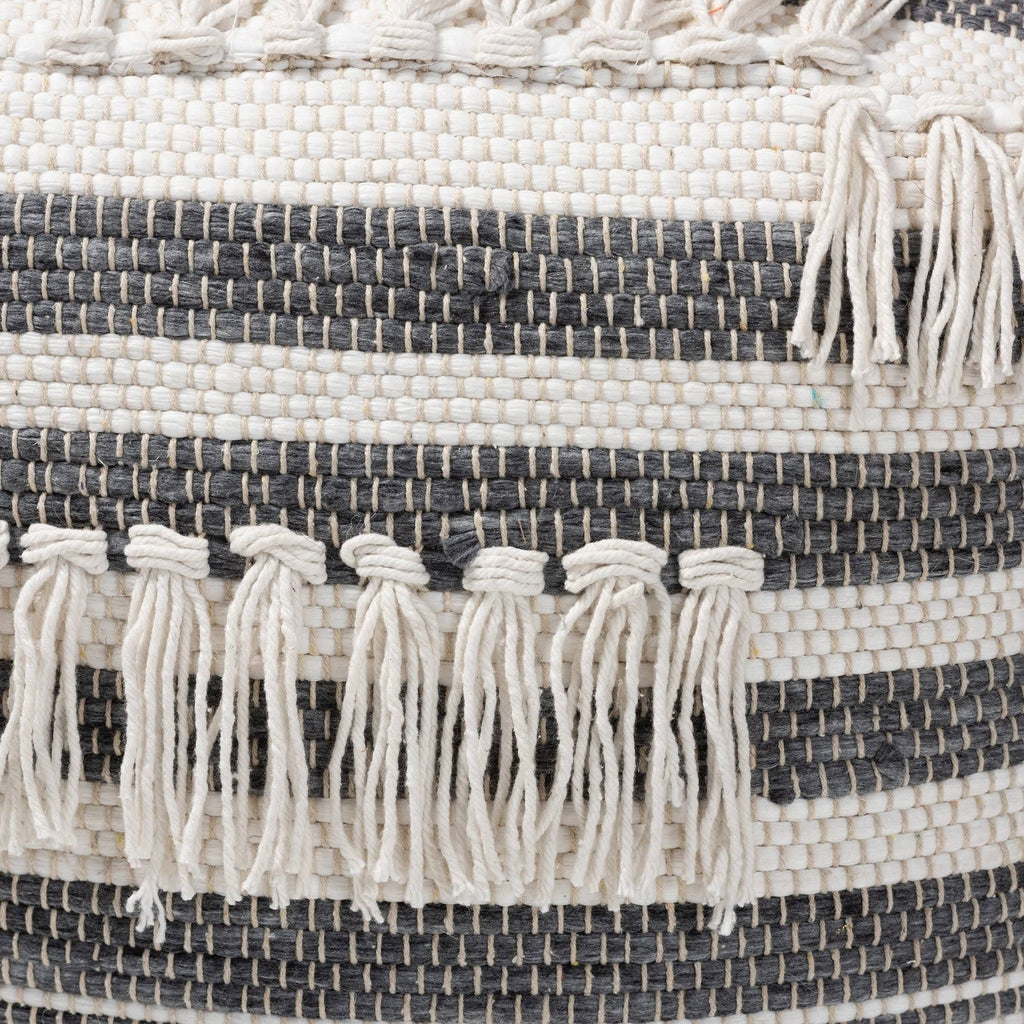 Grey and Ivory Handwoven Pouf Ottoman A379361