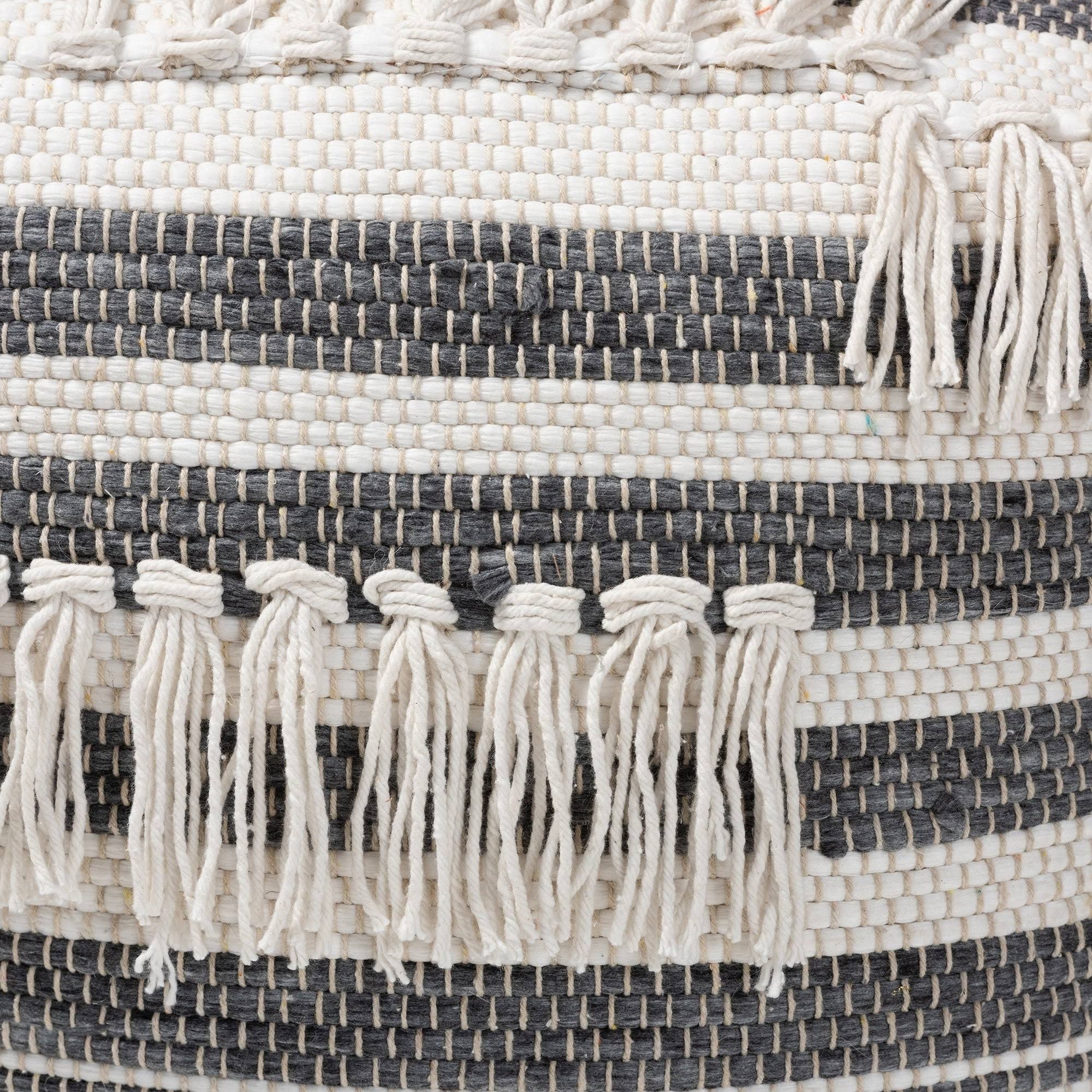 Grey and Ivory Handwoven Pouf Ottoman A379361