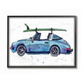 Vintage Blue Car Retro Beach Surf Style Framed 20-in H x 16-in W Coastal Wood Print Q462190