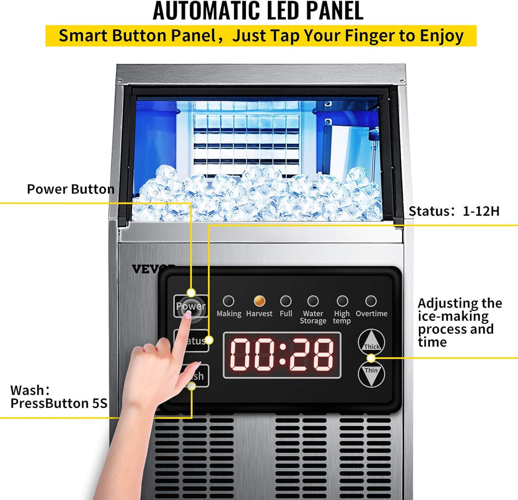 110V Commercial Ice Maker with 33LBS Bin, Stainless Steel G557569
