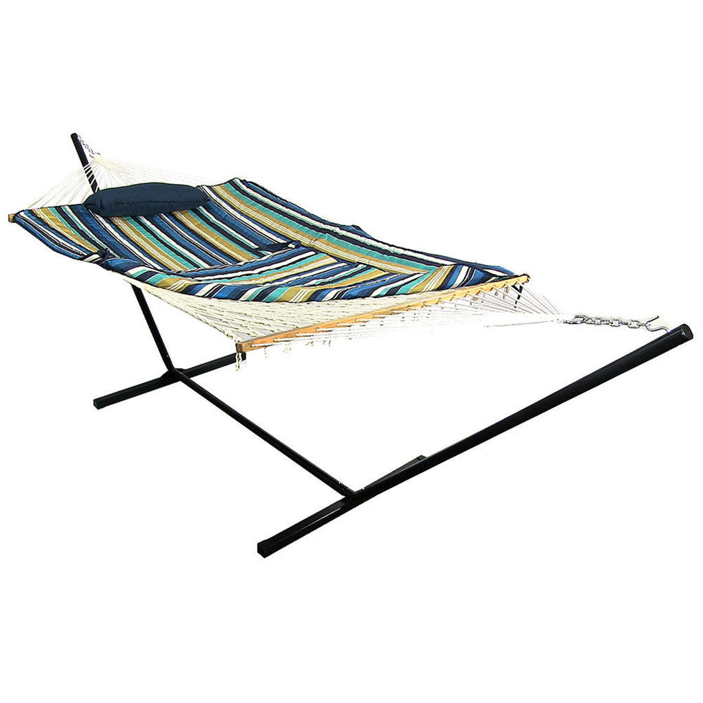 Rope Hammock with Steel Stand, Pad, and Pillow Q475482