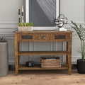 Industrial Farmhouse Console Table with Deep Drawers and Glass Panel Cabinet Q9271