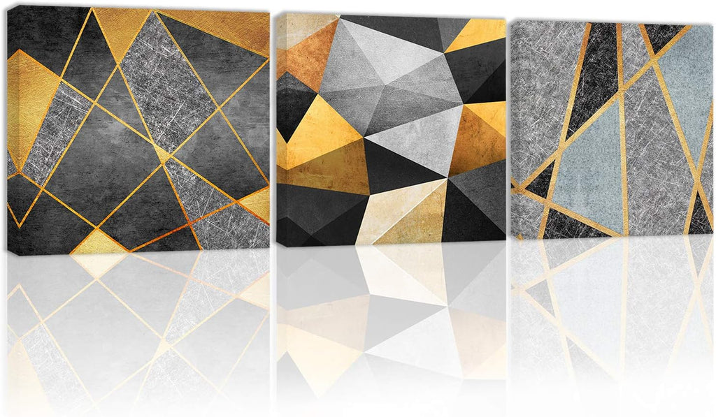 Black Gold Gray Abstract Canvas Wall Art D9447