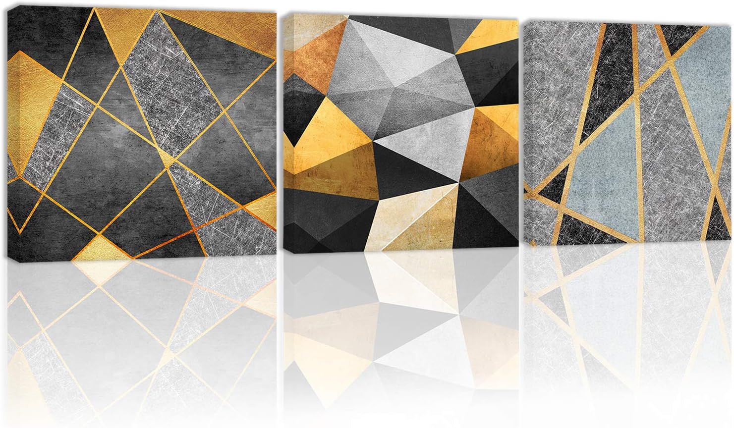 Black Gold Gray Abstract Canvas Wall Art D9447