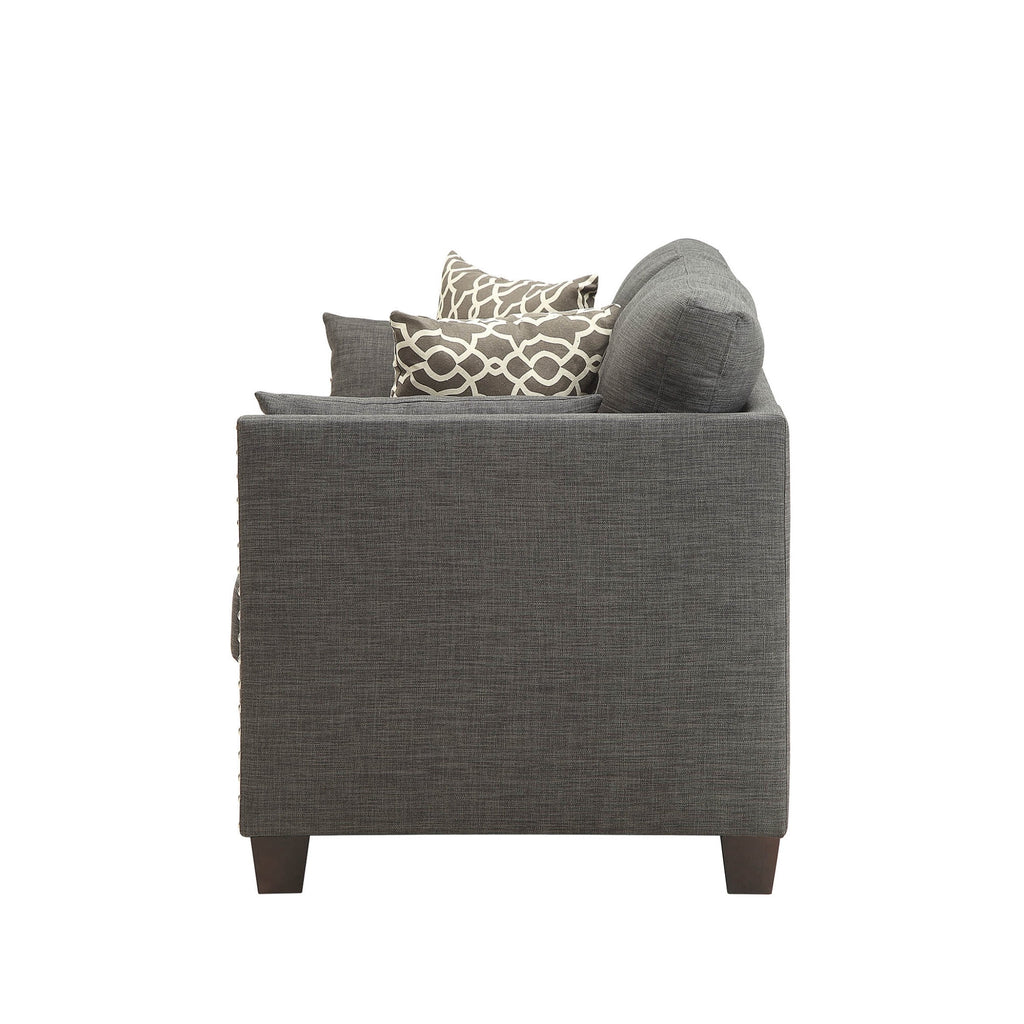 Light Charcoal Linen Loveseat with 4 Pillows I206418