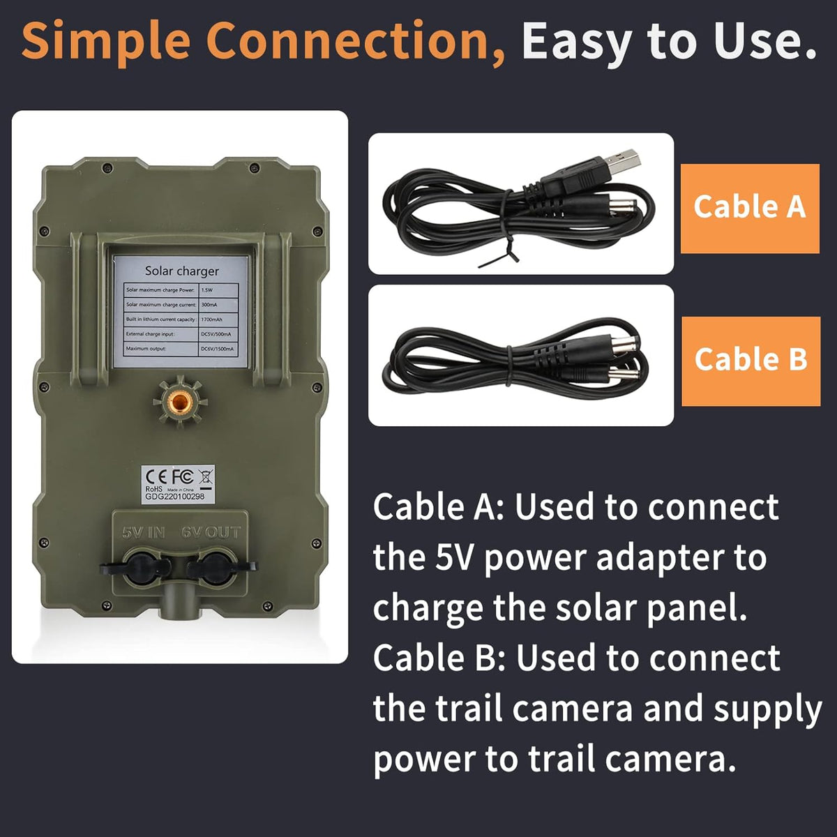 1700mAh Rechargeable Battery IP66 Waterproof Solar Charging Panel K19788