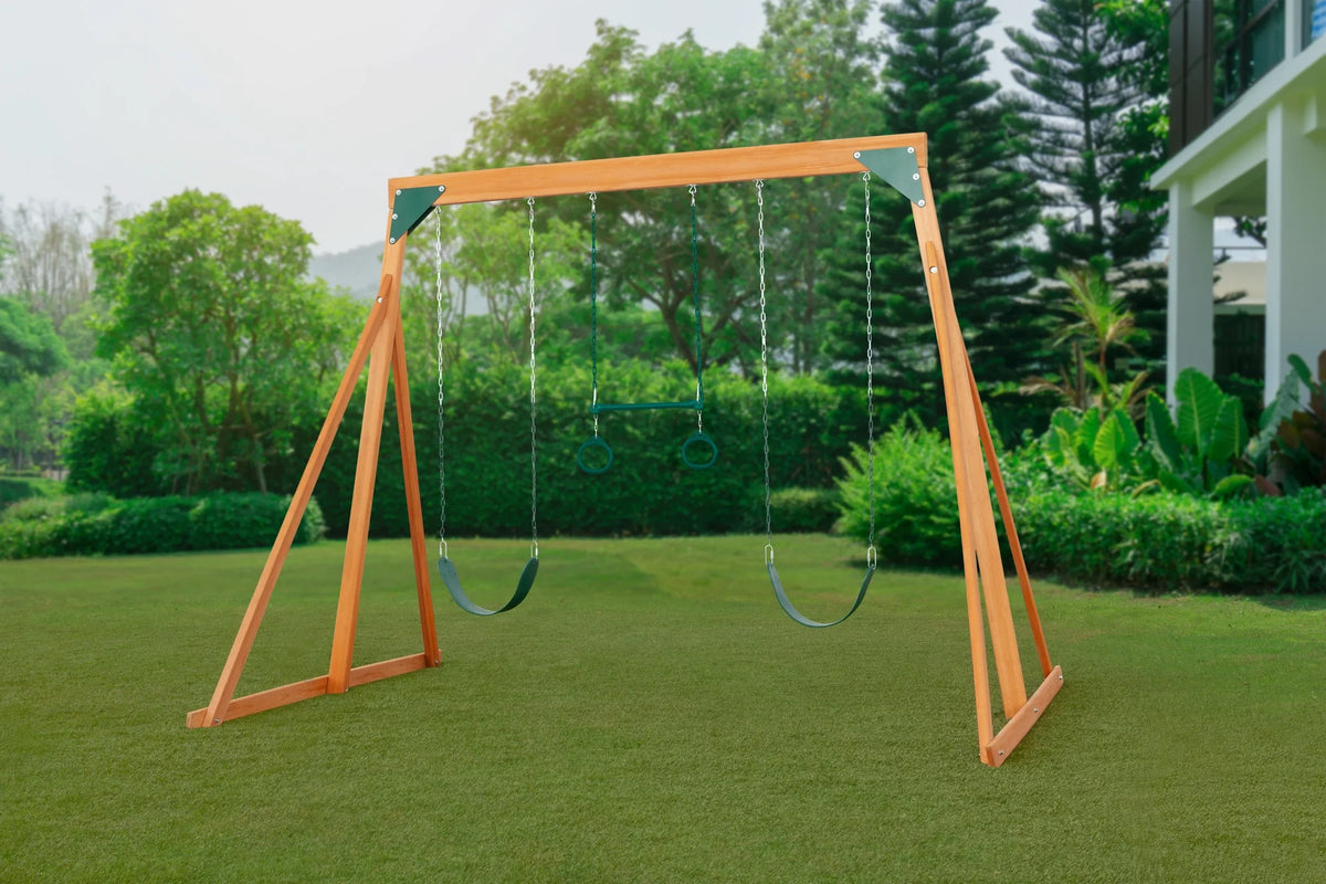 Cedar Swingset with Belt Swings and Trapeze Bar Z273