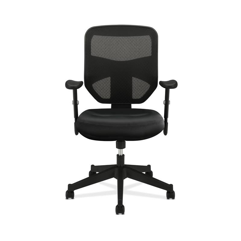 Leather High-Back Mesh Work Chair with Adjustable Arms in Black F8882