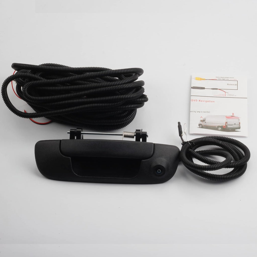 Tailgate Handle with Backup Rear View Camera for 2002-2008 Dodge Ram 1500 2500 3500, RCA Connector, Pack of 2 W23660