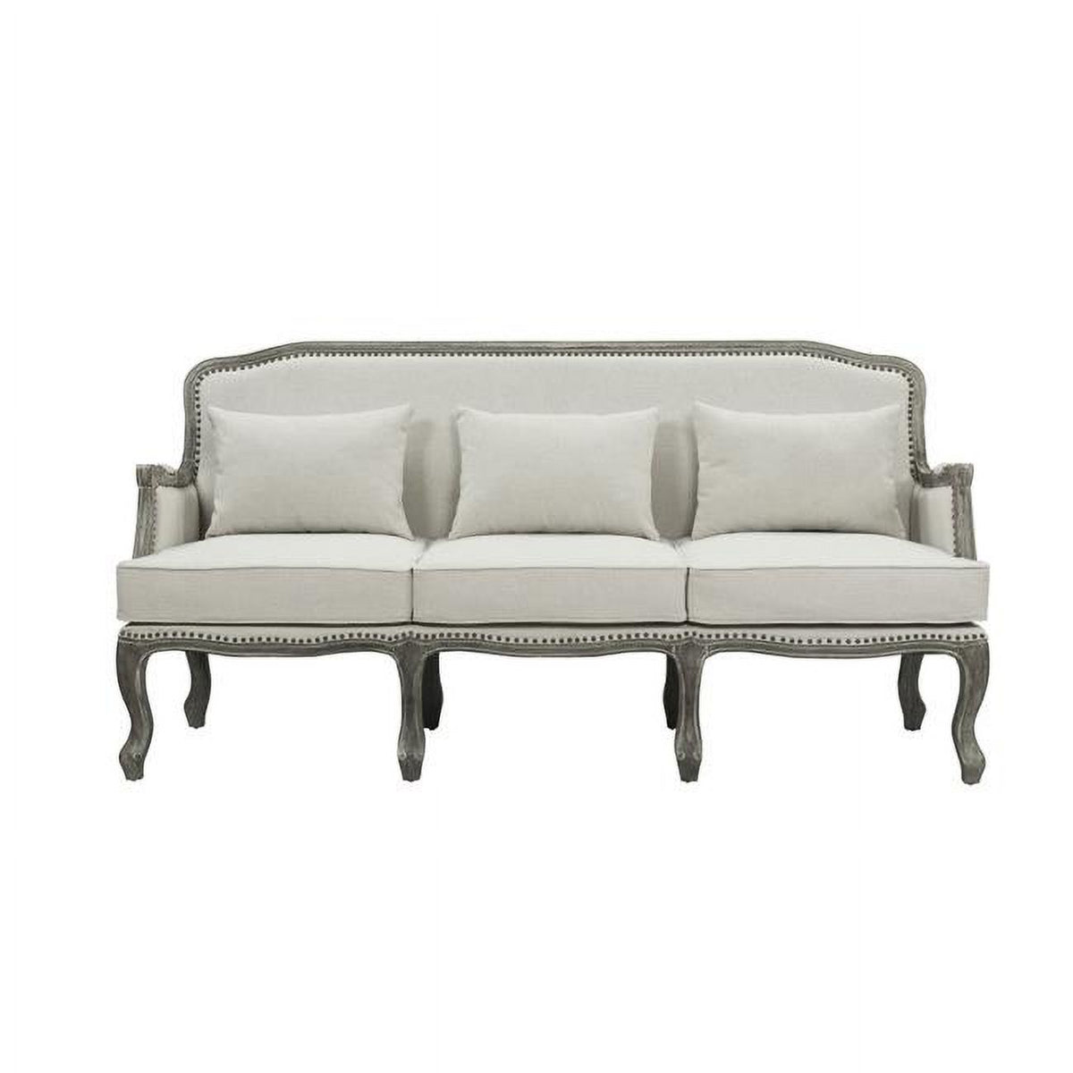 Cream Linen & Brown Sofa U60417