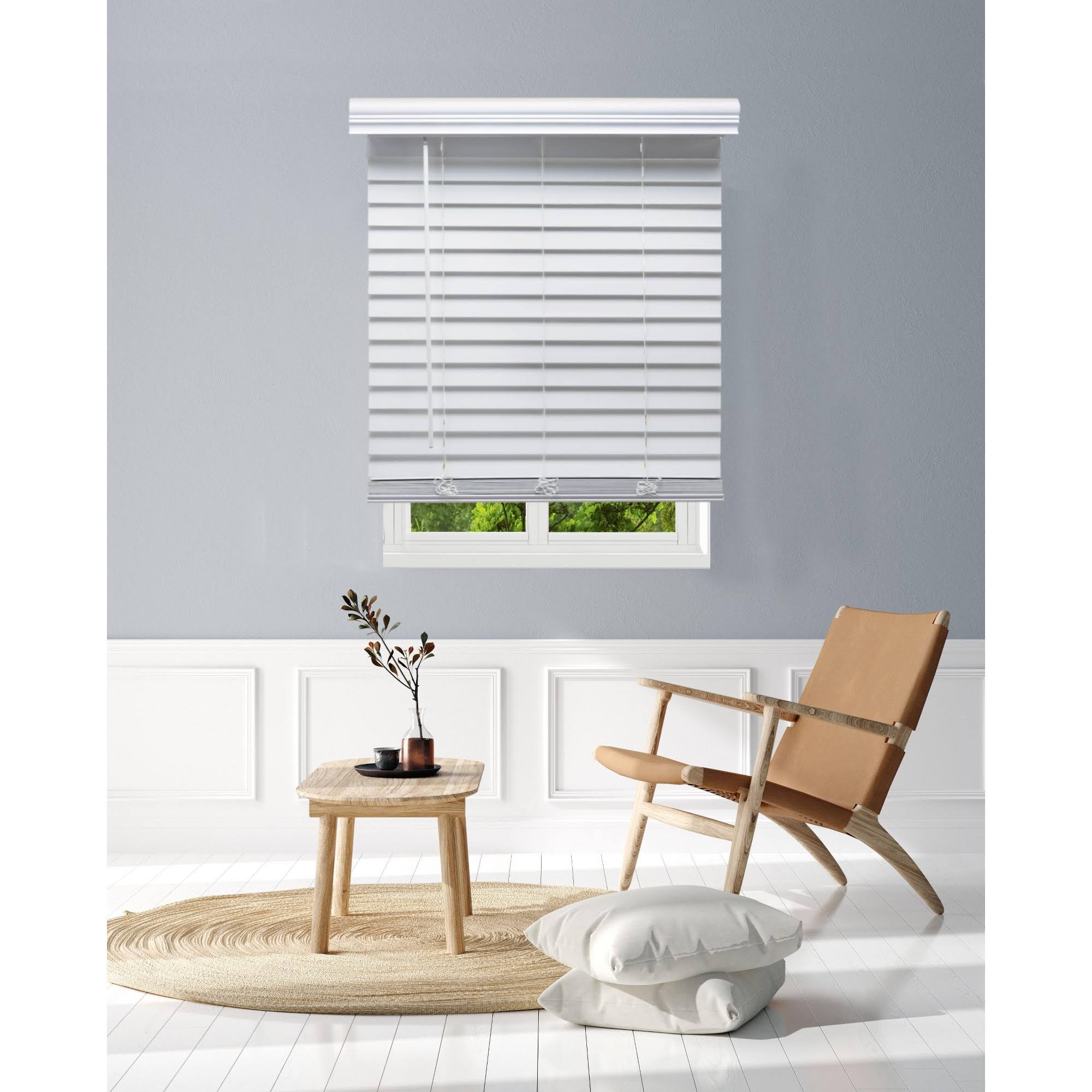 White Cordless Faux Wood Blind L847