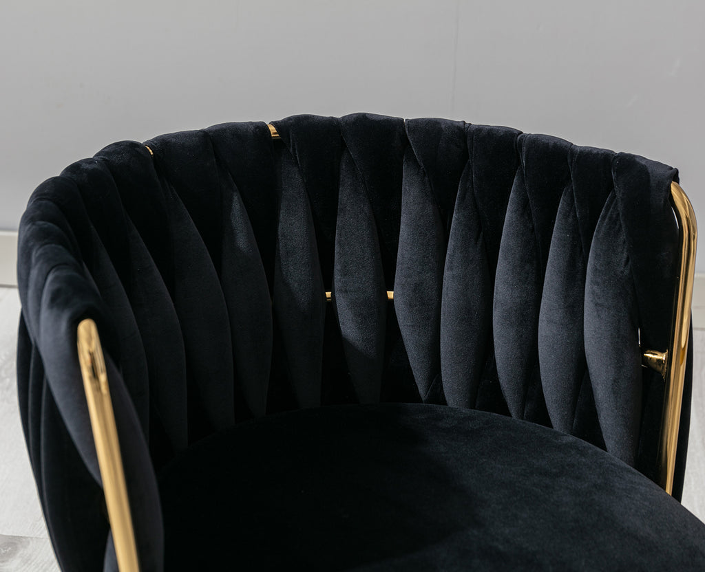 Black Velvet Upholstered Dining Chair Set of 2 with Metal Legs Z749098