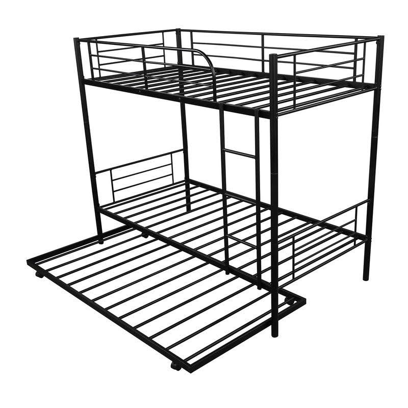 Twin-Over-Twin Metal Bunk Bed with Trundle Black I900