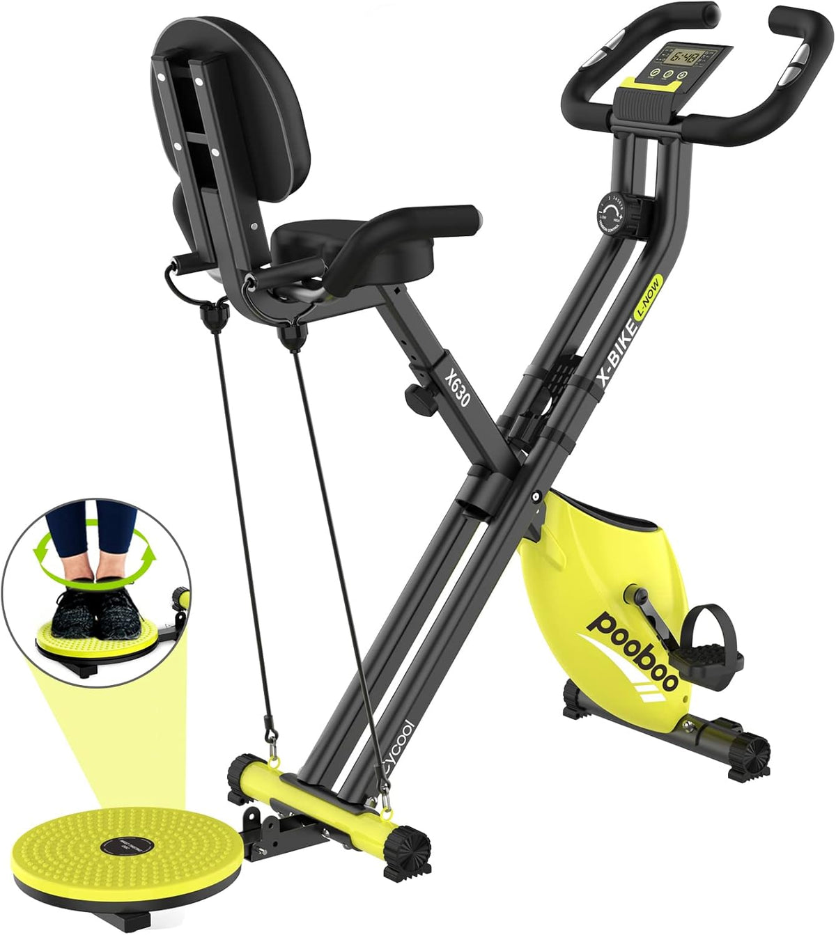 Magnetic 3 in 1 Folding Exercise Bike with Arm Resistance Bands and Twist Board F273215