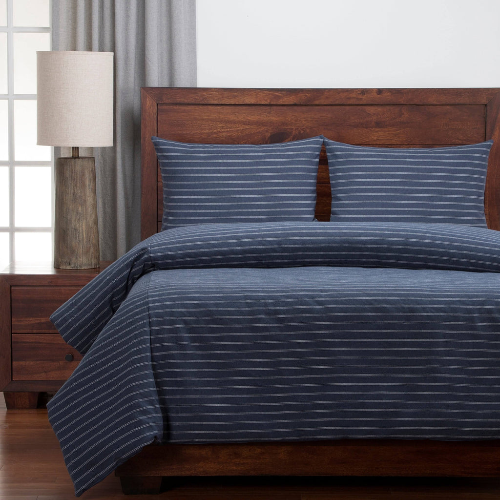 Ticked Stripe Duvet and Shams Set Blue California King L3093
