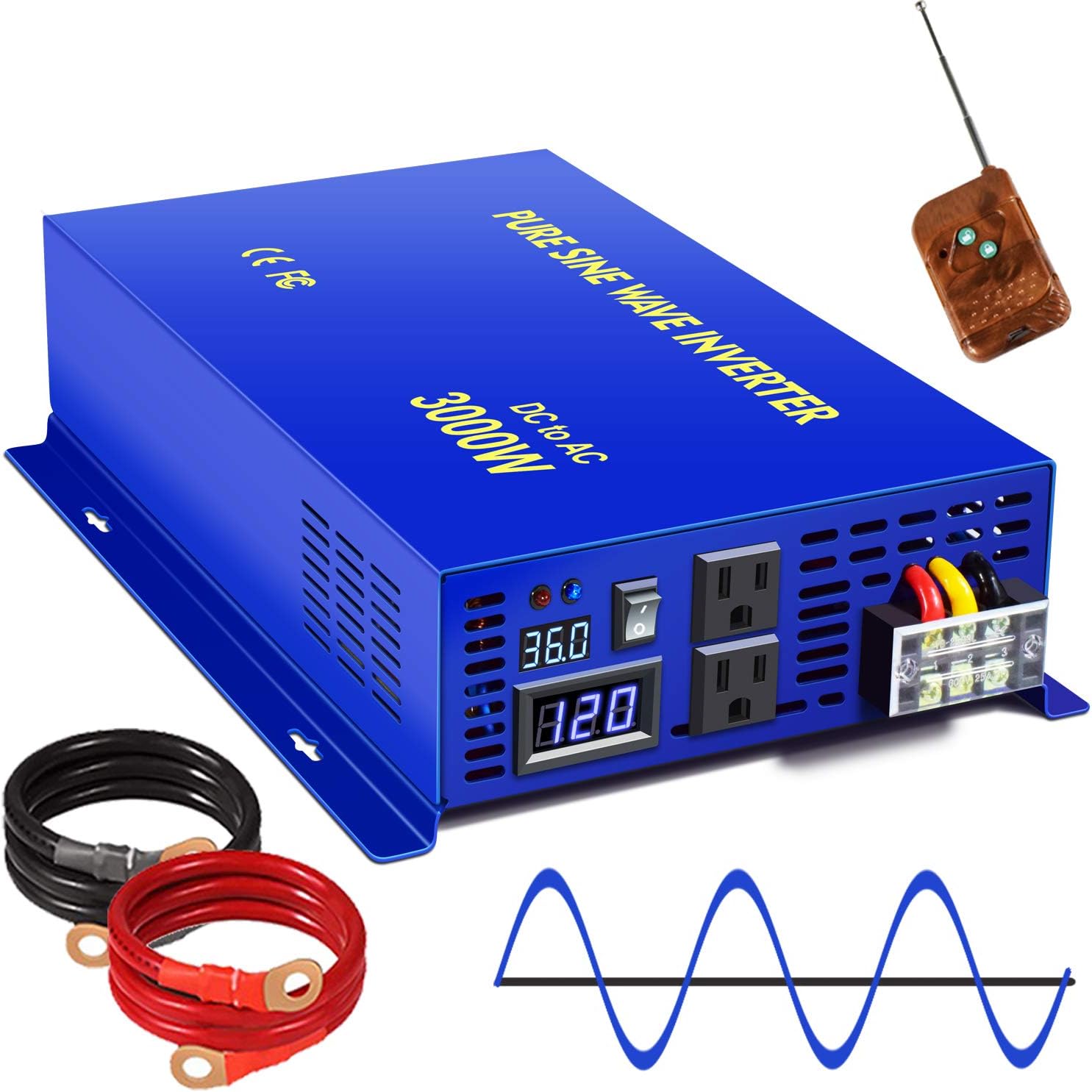 3000 Watt Pure Sine Wave Power Inverter 36 Volt to 110V 120V with 150ft Remote Switch D88024
