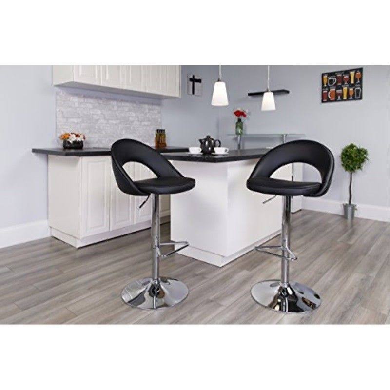 Black Vinyl Adjustable Height Barstool with Chrome H5679