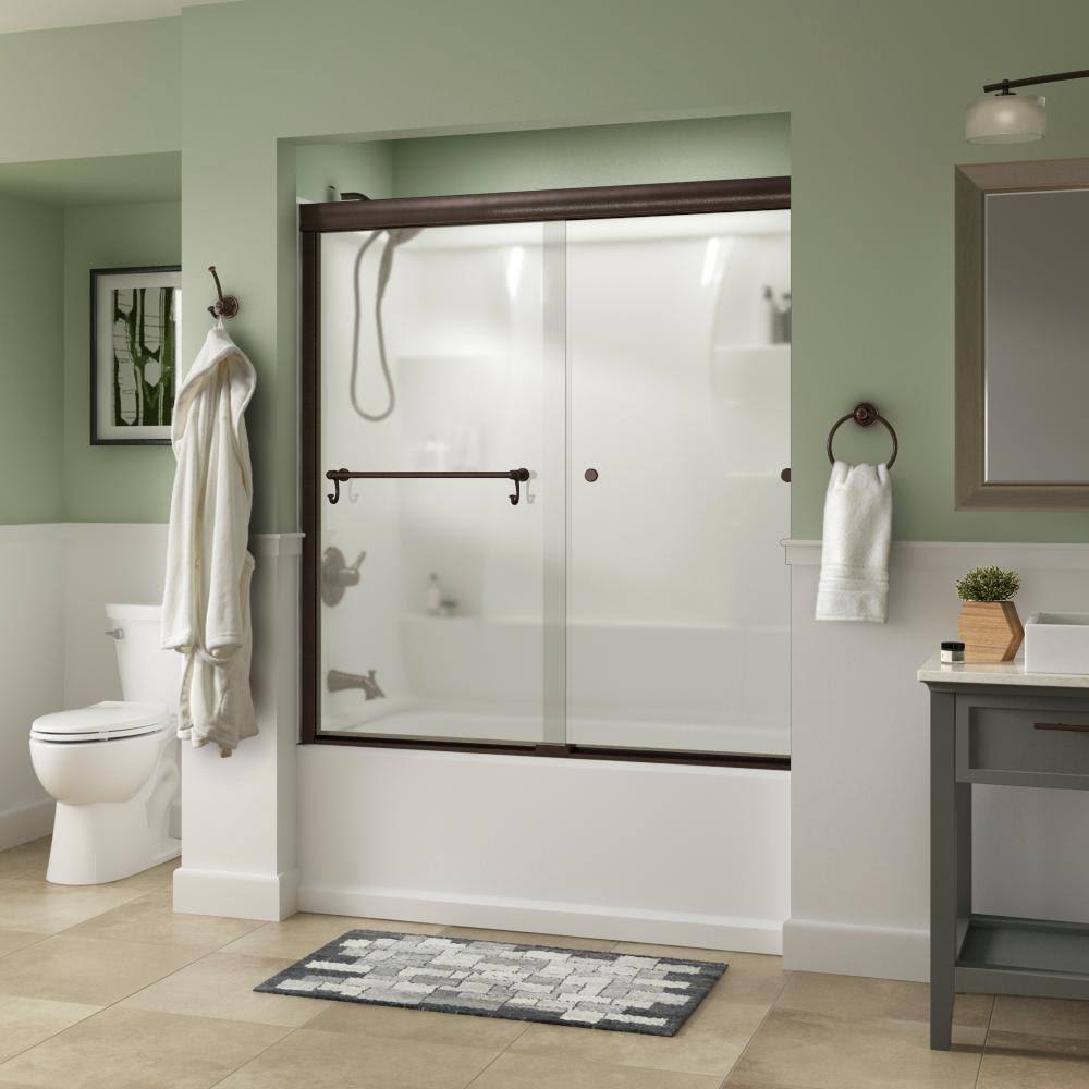Semi-Frameless Sliding Bathtub Door in Bronze with Niebla Glass R249