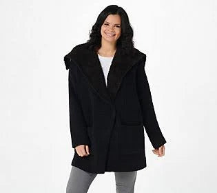 Black/Espresso Shearling Drape Car Coat, Size 2X H937223