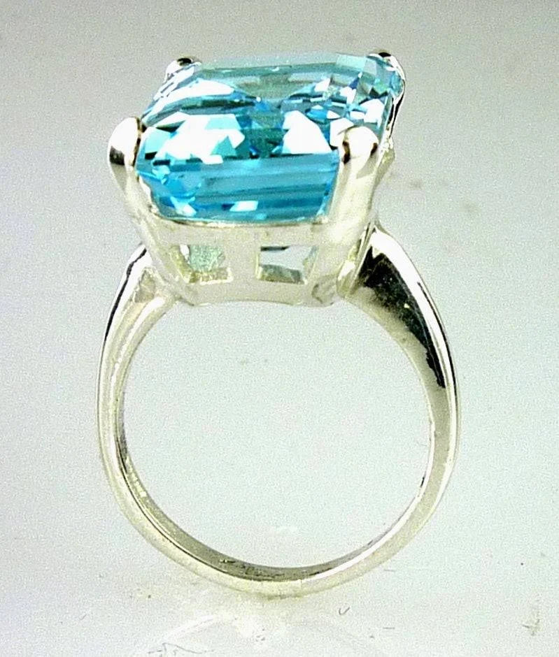 Emerald Cut Blue Topaz Ring 925 Sterling Silver 17.95 Carats K51856