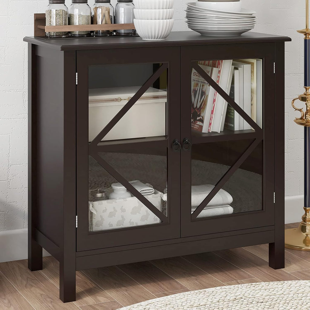 Espresso Sideboard Cabinet with Double Framed Glass Doors Z55652