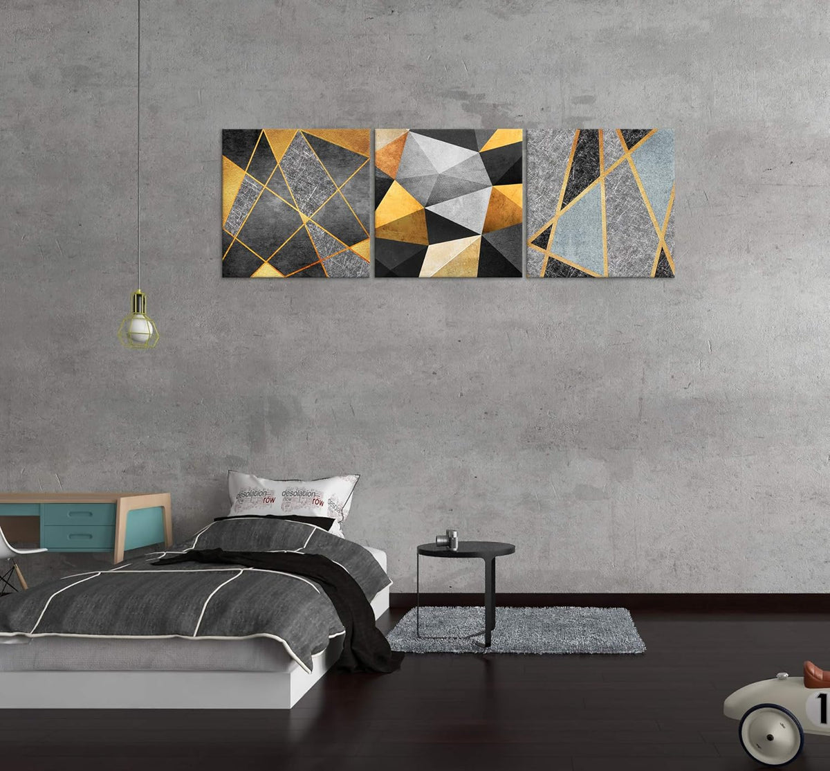 Black Gold Gray Abstract Canvas Wall Art D9447
