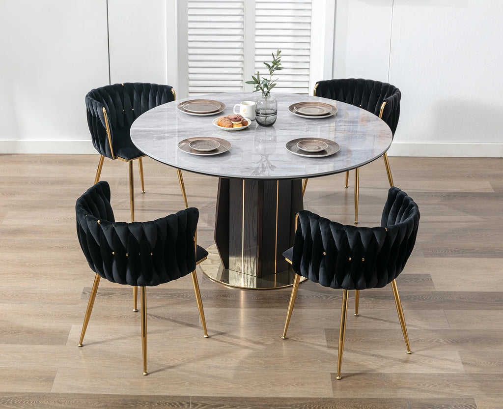 Black Velvet Upholstered Dining Chair Set of 2 with Metal Legs Z749098