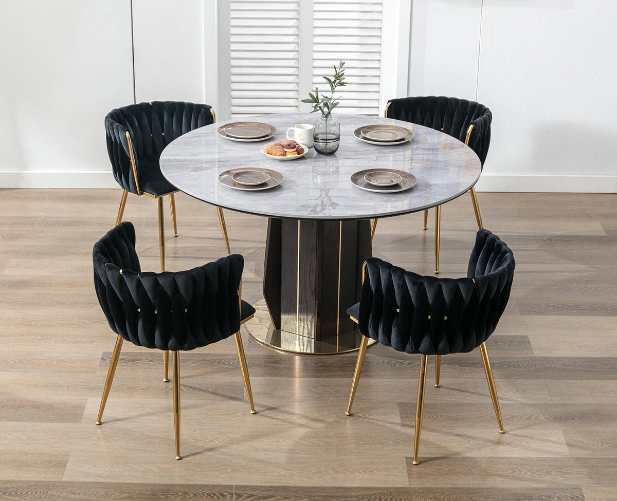 Black Velvet Upholstered Dining Chair Set of 2 with Metal Legs Z749098