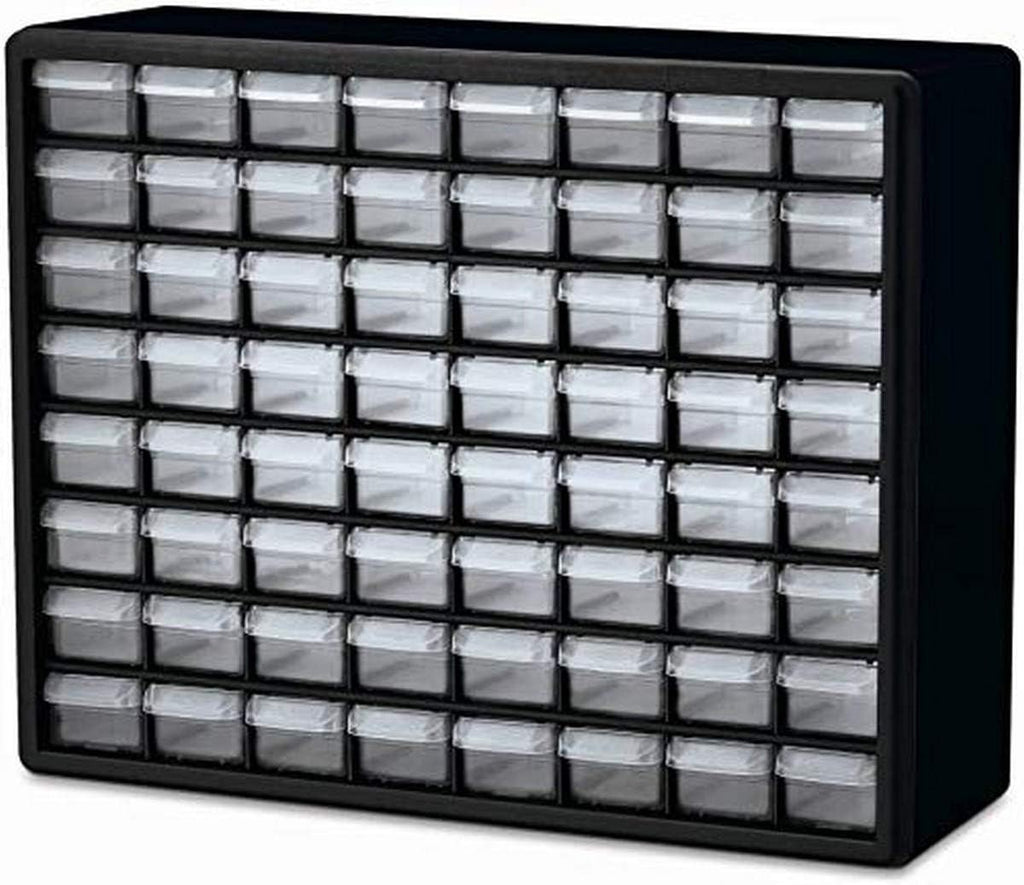 64 Drawer Plastic Parts Storage Cabinet, Black, Pack of 2 V452