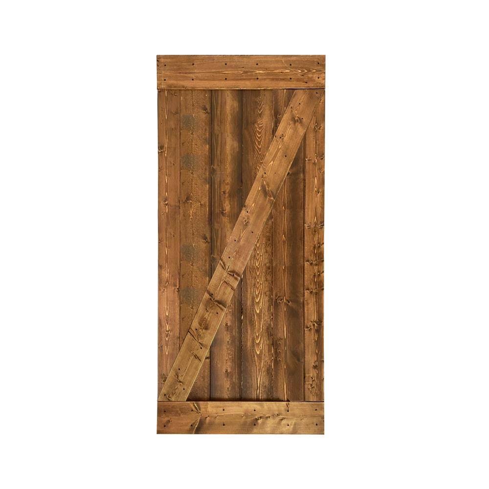 Walnut 1-Panel Solid Core Stained Pine Wood Single Barn Door L889