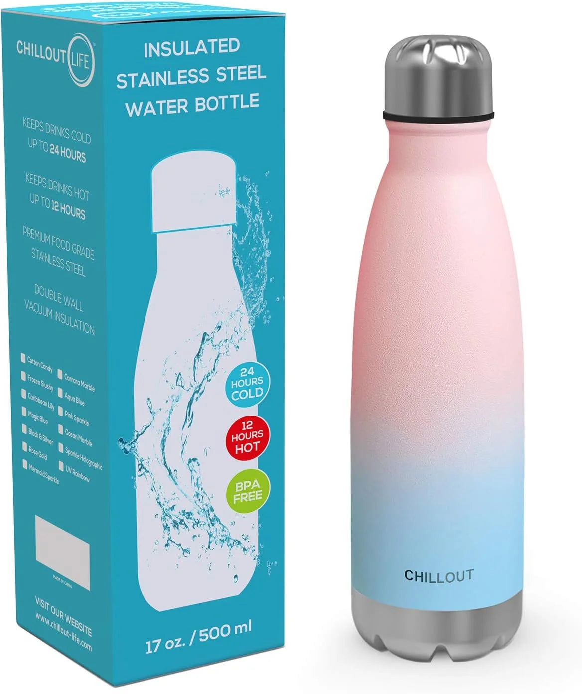 17 oz Double Wall Insulated Stainless Steel Water Bottle D301