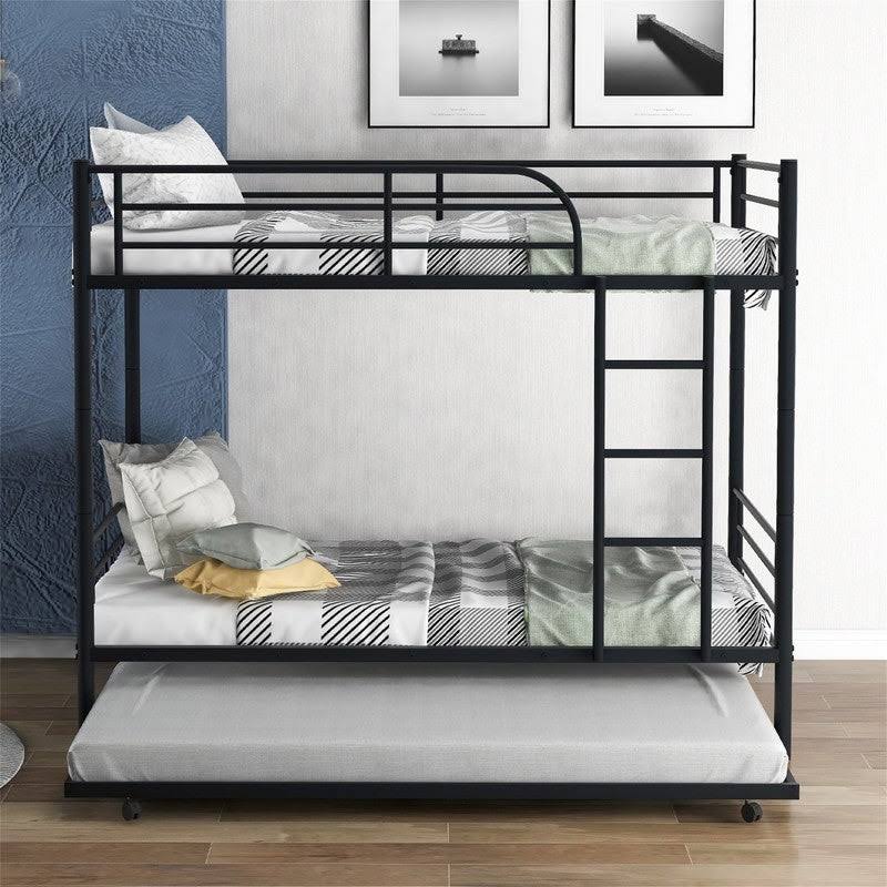 Twin-Over-Twin Metal Bunk Bed with Trundle Black I900