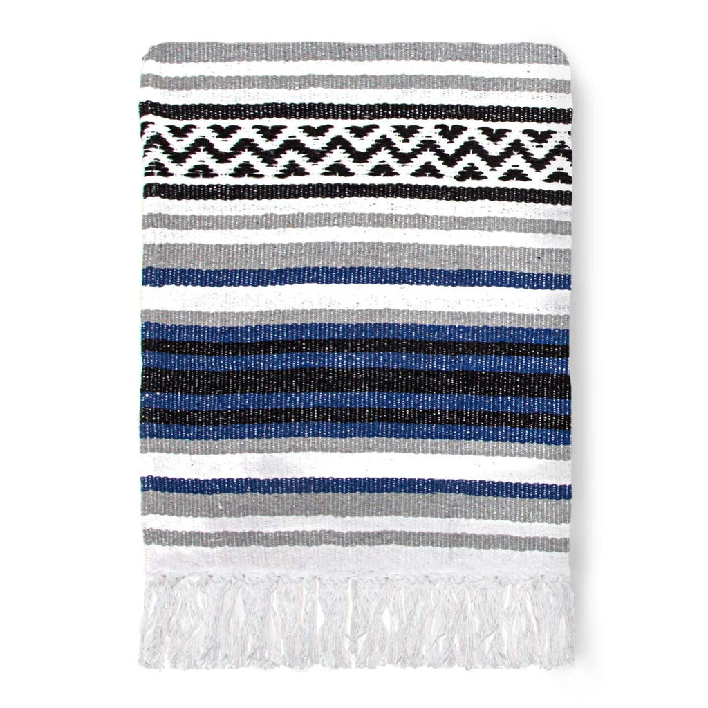Blue Striped Woven Cotton Yoga Blanket N945490