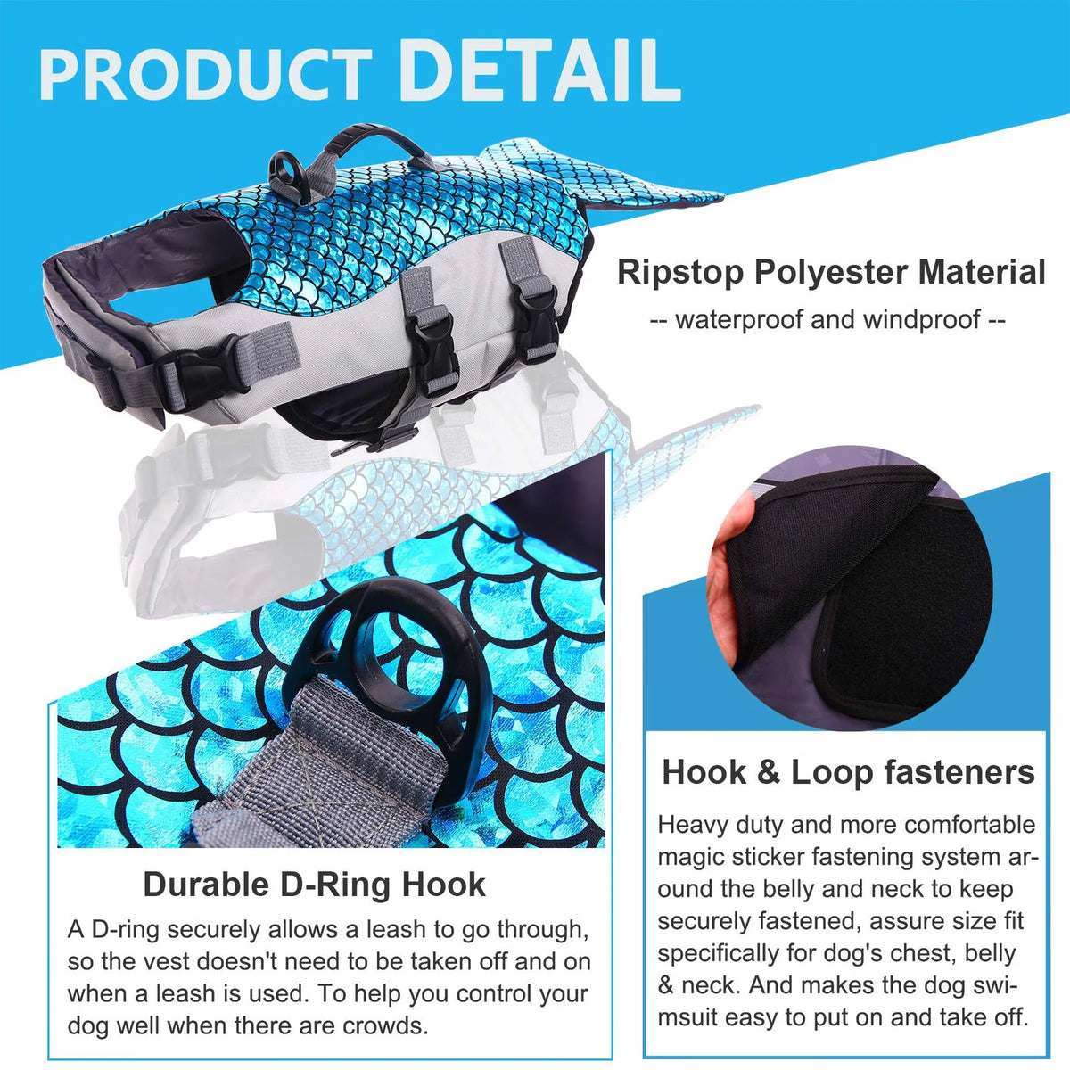 Dog Life Jacket with Rescue Handle, Reflective Adjustable Life Vest K9072