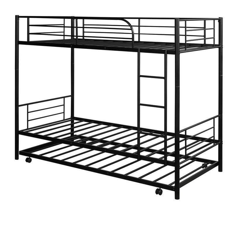 Twin-Over-Twin Metal Bunk Bed with Trundle Black I900