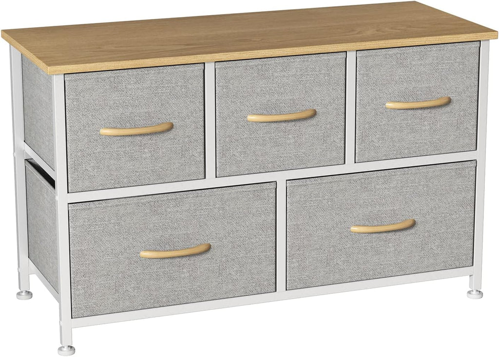 Black/Rustic Brown 5 Drawer Fabric Dresser D6070