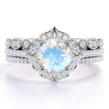 1.5 carat Cushion Blue Moonstone and Moissanite Wedding Ring Set in 18k White Gold over Silver E7808