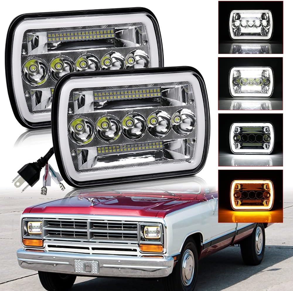 5x7 LED Headlight 2PCS 7x6 inch Halo Sealed Beam H6054 Replacement Hi/Lo Beam DRL Pack of 2 Y526831