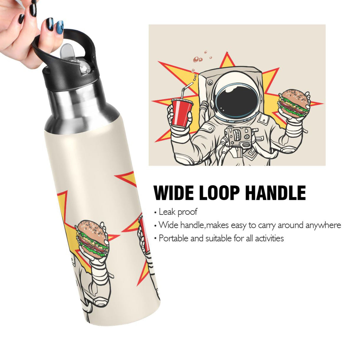 Stainless Steel Insulated Vacuum Flask Water Bottle with Straw Lid W773