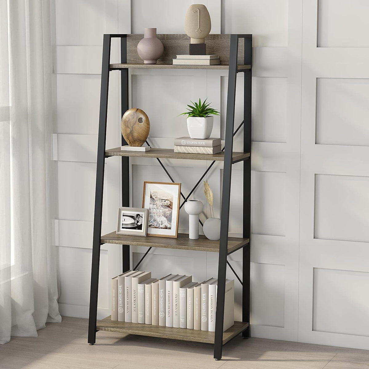 4-Tier Wood Bookcase with Metal Frame G210089