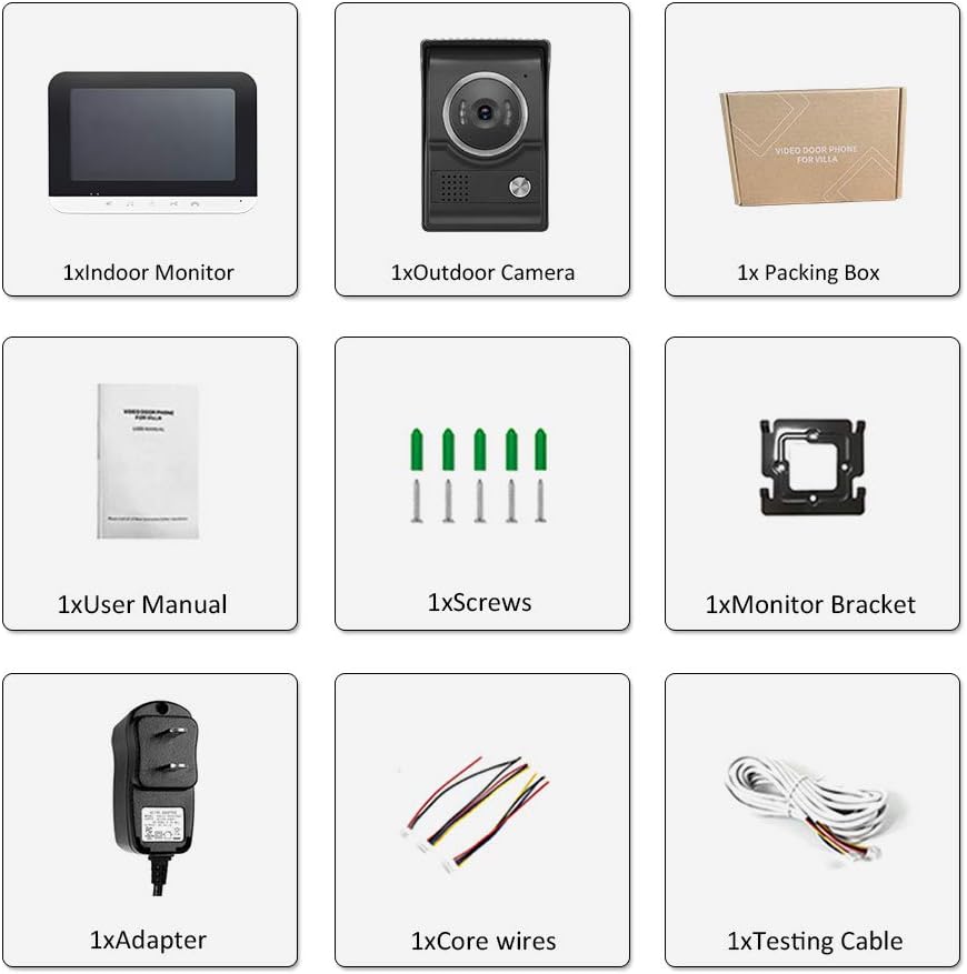 7 Inch Wired Video Intercom System with IR-Cut Rainproof Outdoor Camera (1 Camera & 2 Monitors) K345