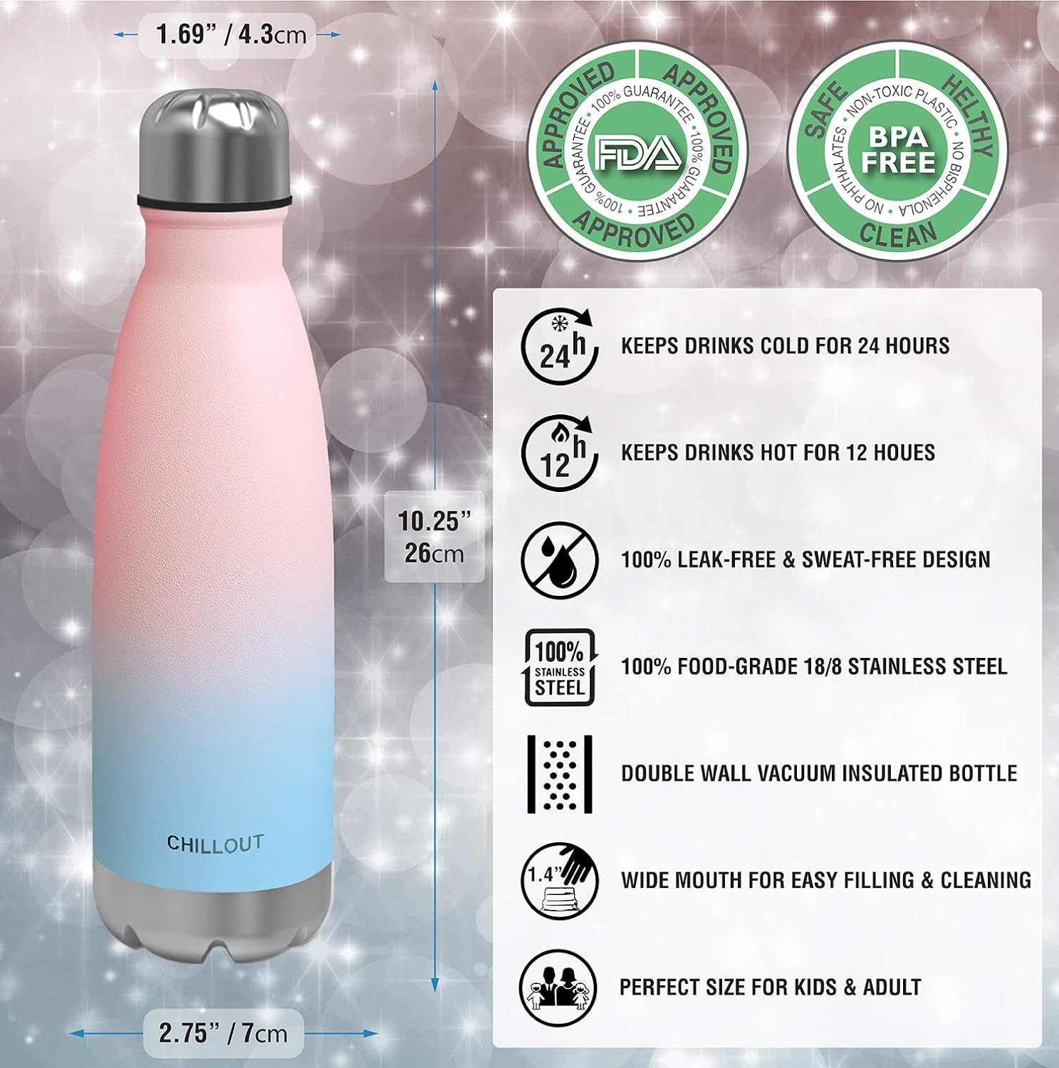 17 oz Double Wall Insulated Stainless Steel Water Bottle D301