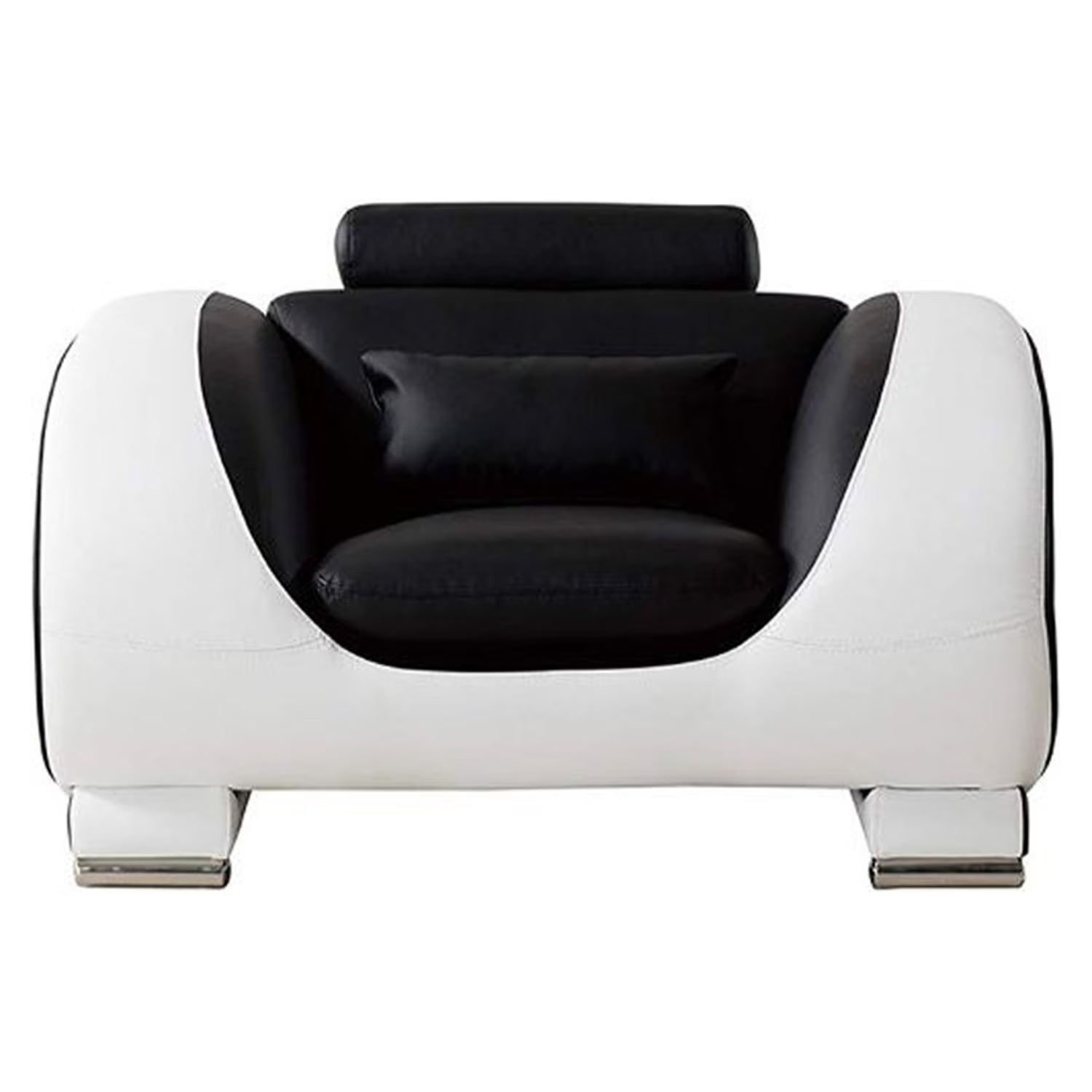 Black and White Faux Leather Wooden Sofa Chair with Headrest U76125
